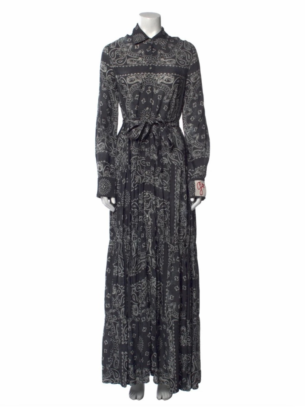 Golden Goose Long Paisley Shirt Dress with Tie Waist